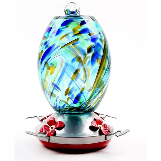 Hummingbird Feeder – Blue Blown Glass with 4 Feeding Ports