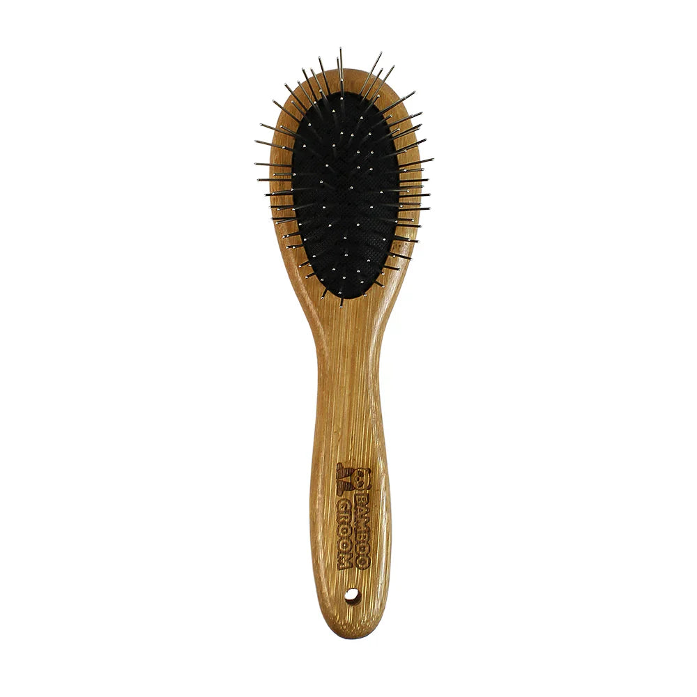Bamboo Groom Oval Pin Brush with Stainless Steel Pins- Small/Medium