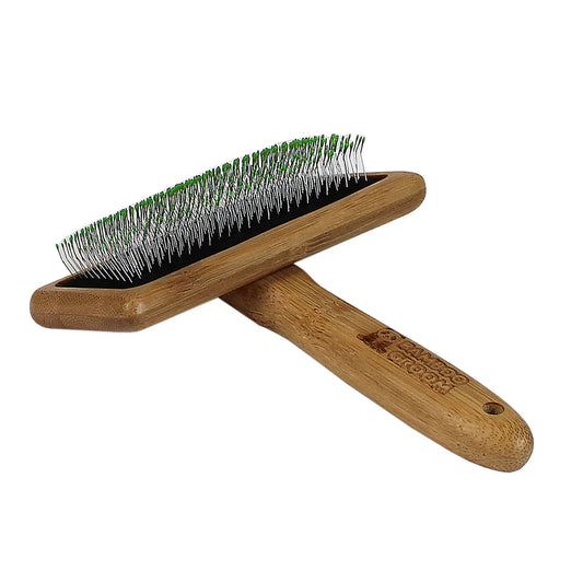 Bamboo Groom Soft Slicker Brush with Stainless Steel Pins & Comfort Tips- Large