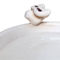 Outdoor Off-White Ceramic Birdbath in Light-Brown Antique