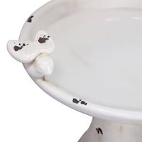 Outdoor Off-White Ceramic Birdbath in Light-Brown Antique