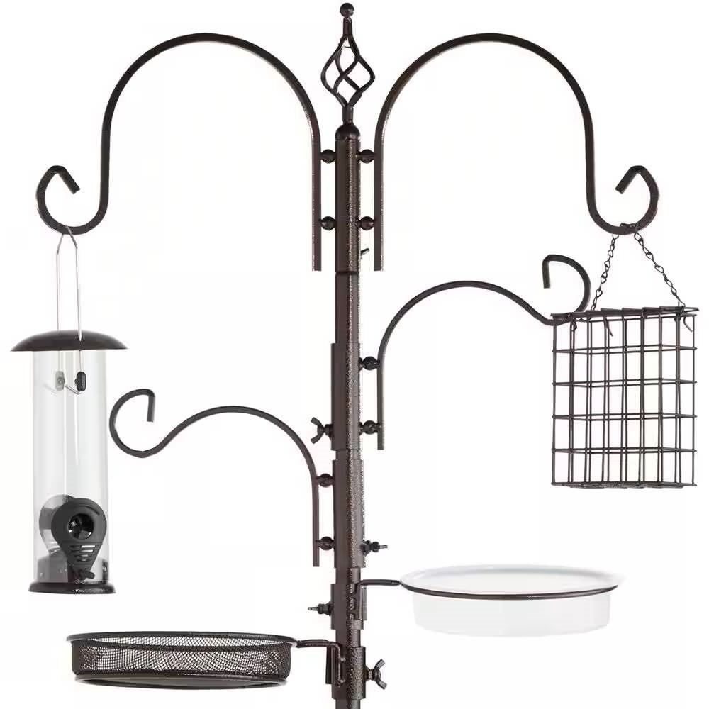 Bird Feeder Set – Bronze Metal Stand with Suet & Water Bowl