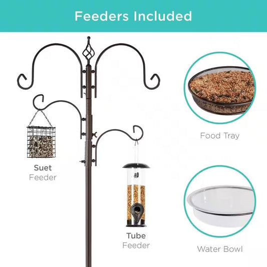 Bird Feeder Set – Bronze Metal Stand with Suet & Water Bowl