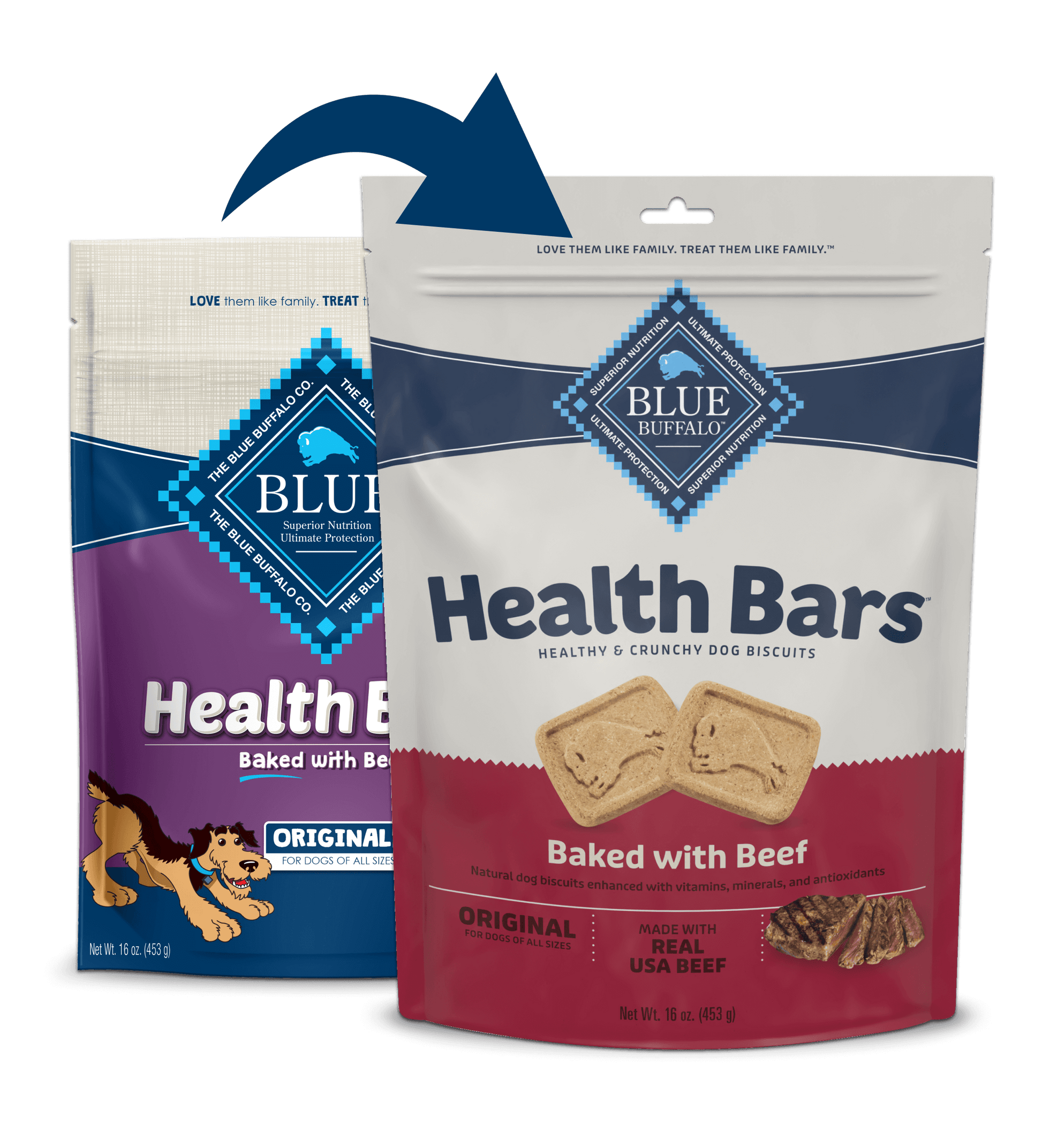 Blue Buffalo Blue Health Bar Crunchy Dog Biscuits Baked with Beef (16oz) - Crunchy Dog Treats - The Family Pet