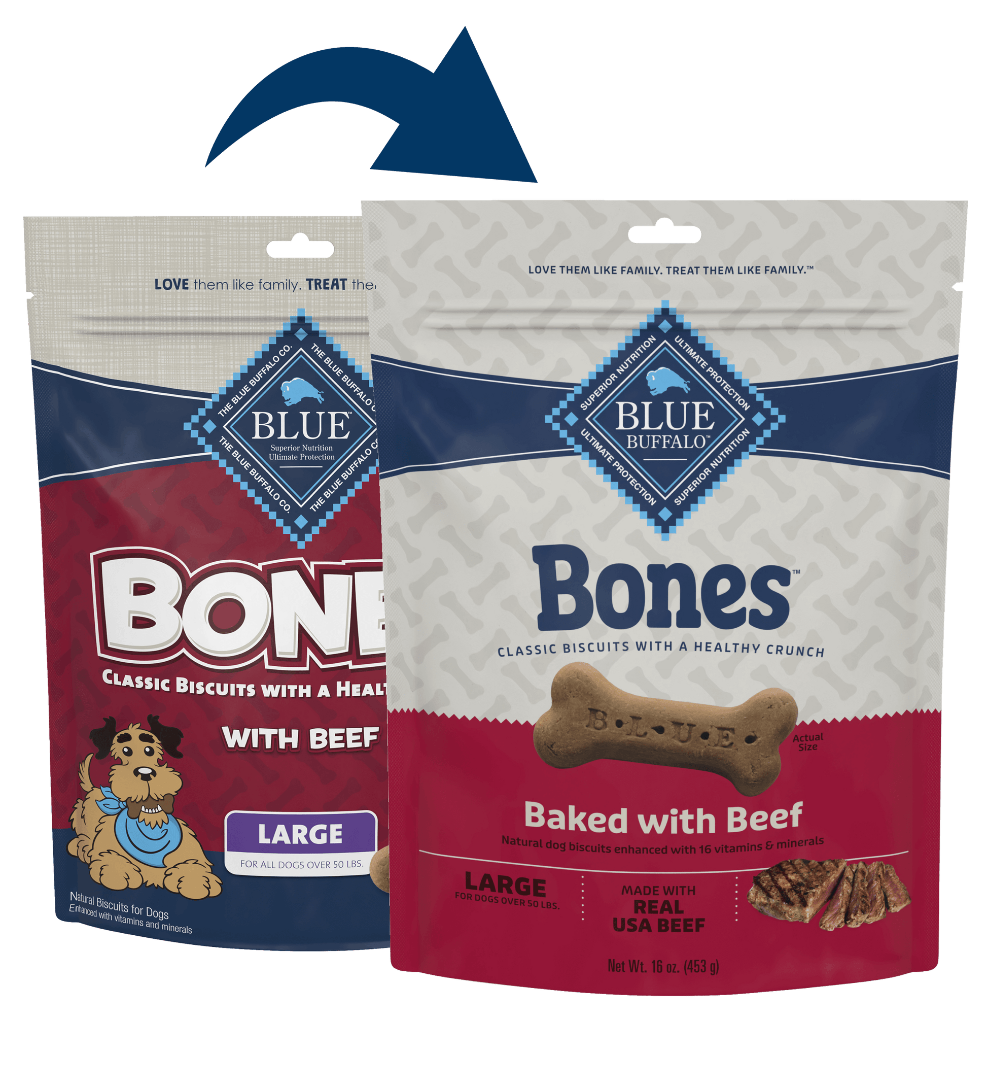 Blue Buffalo Blue Bones Crunchy Dog Biscuits Large Bones with Real Beef (16oz) - Blue Buffalo Dog Biscuits - The Family Pet