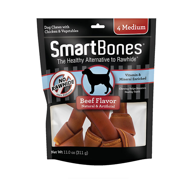 Smartbones Beef Classic Bone Chews - Medium (4pk) (11oz) - Smartbones Dog Treats - The Family Pet