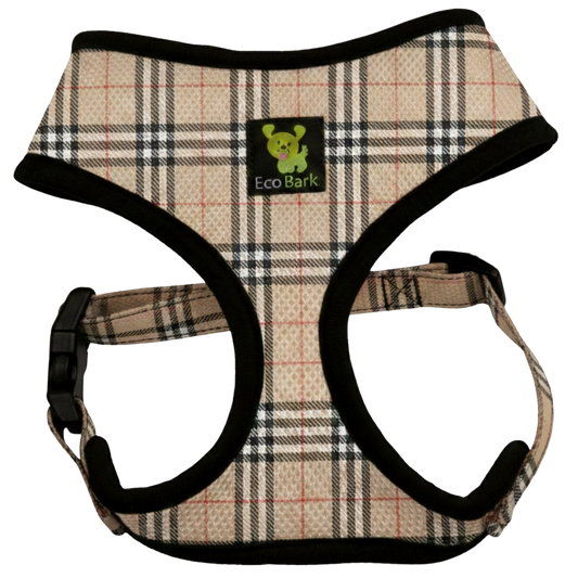 EcoBark Beige Plaid Dog Harness- Over-the-Head Dog Vest