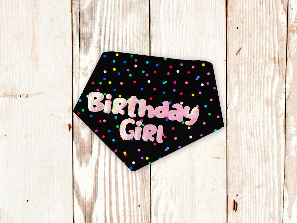 Dog Bandana Birthday Girl Metallic Pink Confetti Pet Scarf