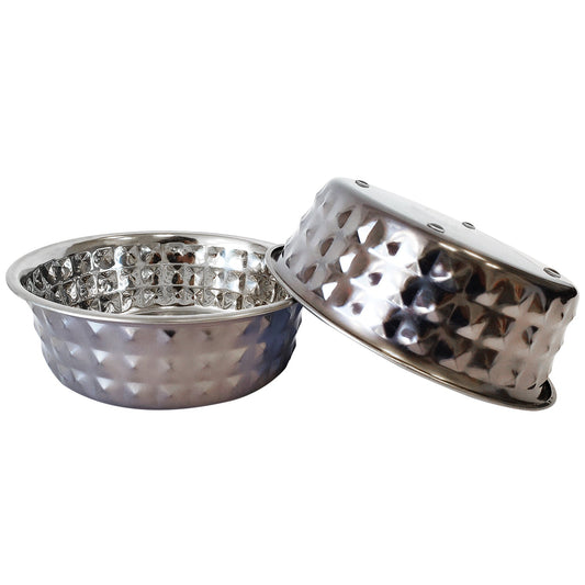 Country Living Set of 2 Hammered Stainless Steel Dog Bowls – Black Pearl - Purrfect Pet Kingdom