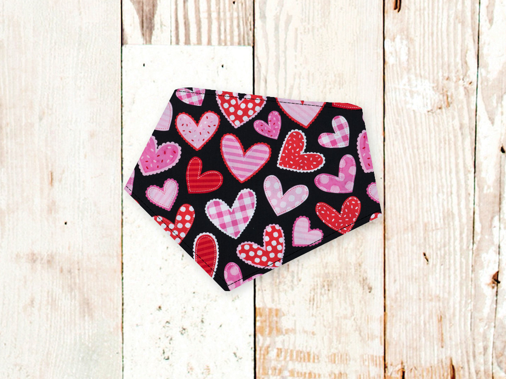 Black V-Day Hearts Dog Bandana