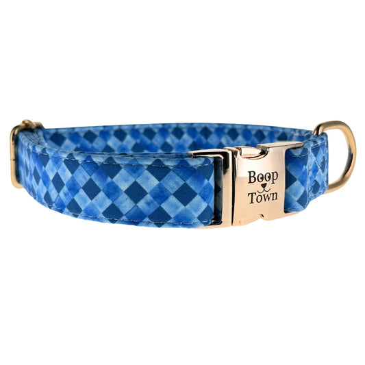 Dog Collar Blue Checker Pattern 💙