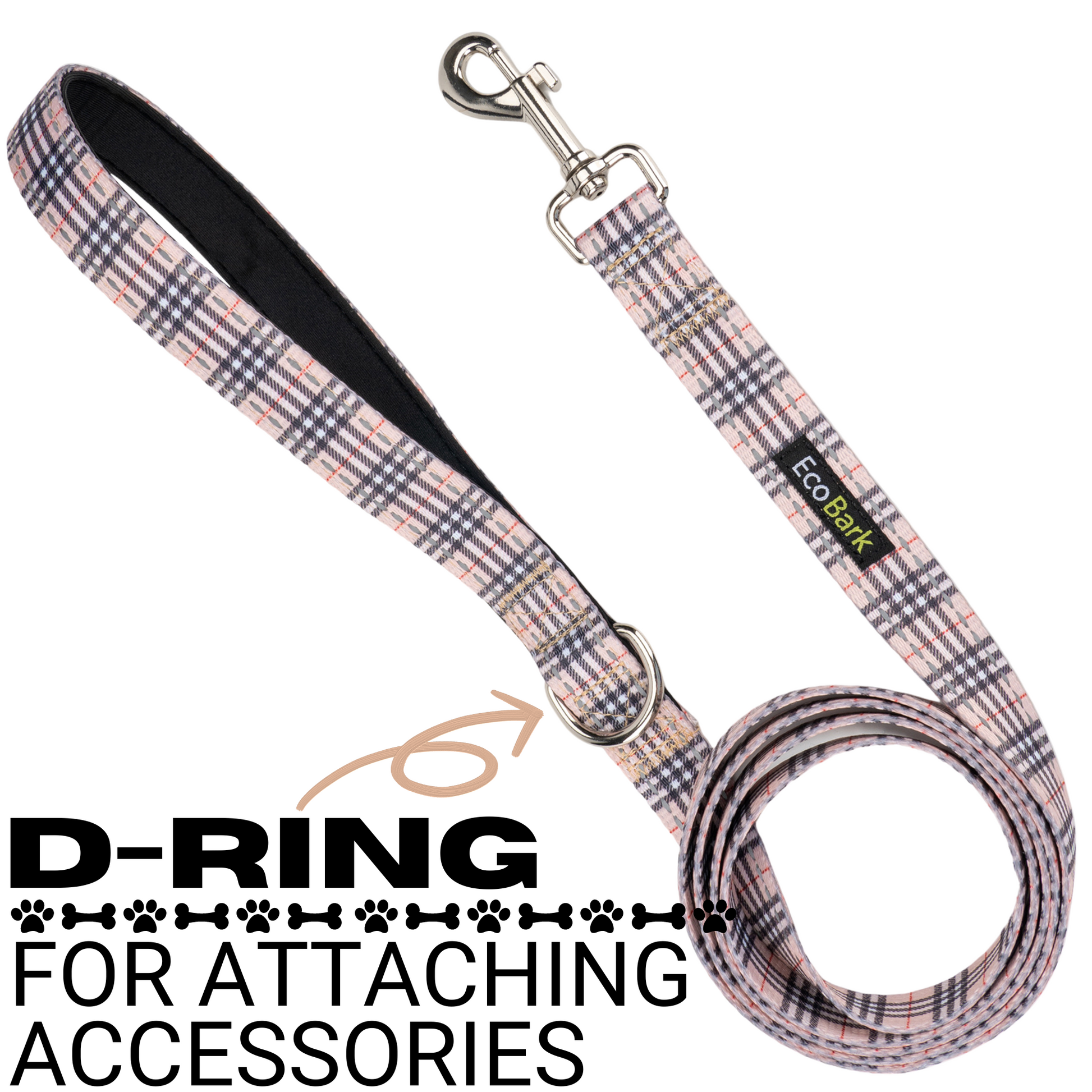 Dog Leash EcoBark Tan Plaid Leash- Padded Comfort Grip Leash - gallery product image for dog leash