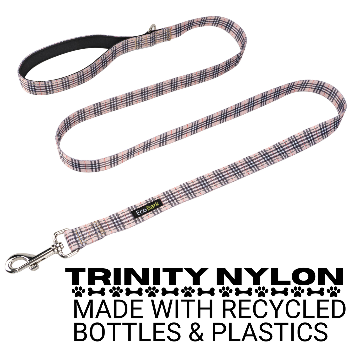 Dog Leash EcoBark Tan Plaid Leash- Padded Comfort Grip Leash - gallery product image for dog leash
