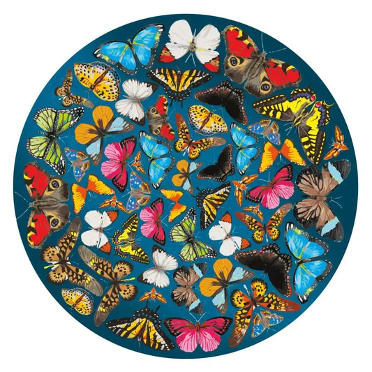 Butterflies 424 Wood Piece Double-Sided Round Jigsaw Puzzle Curiosi