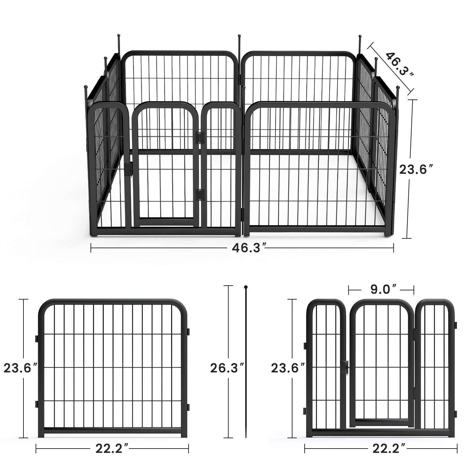8-panel dog fence, 24 inch small dog pet fence, portable indoor pet game fence. Black, 22.2 inches wide x 23.6 inches high. - Purrfect Pet Kingdom