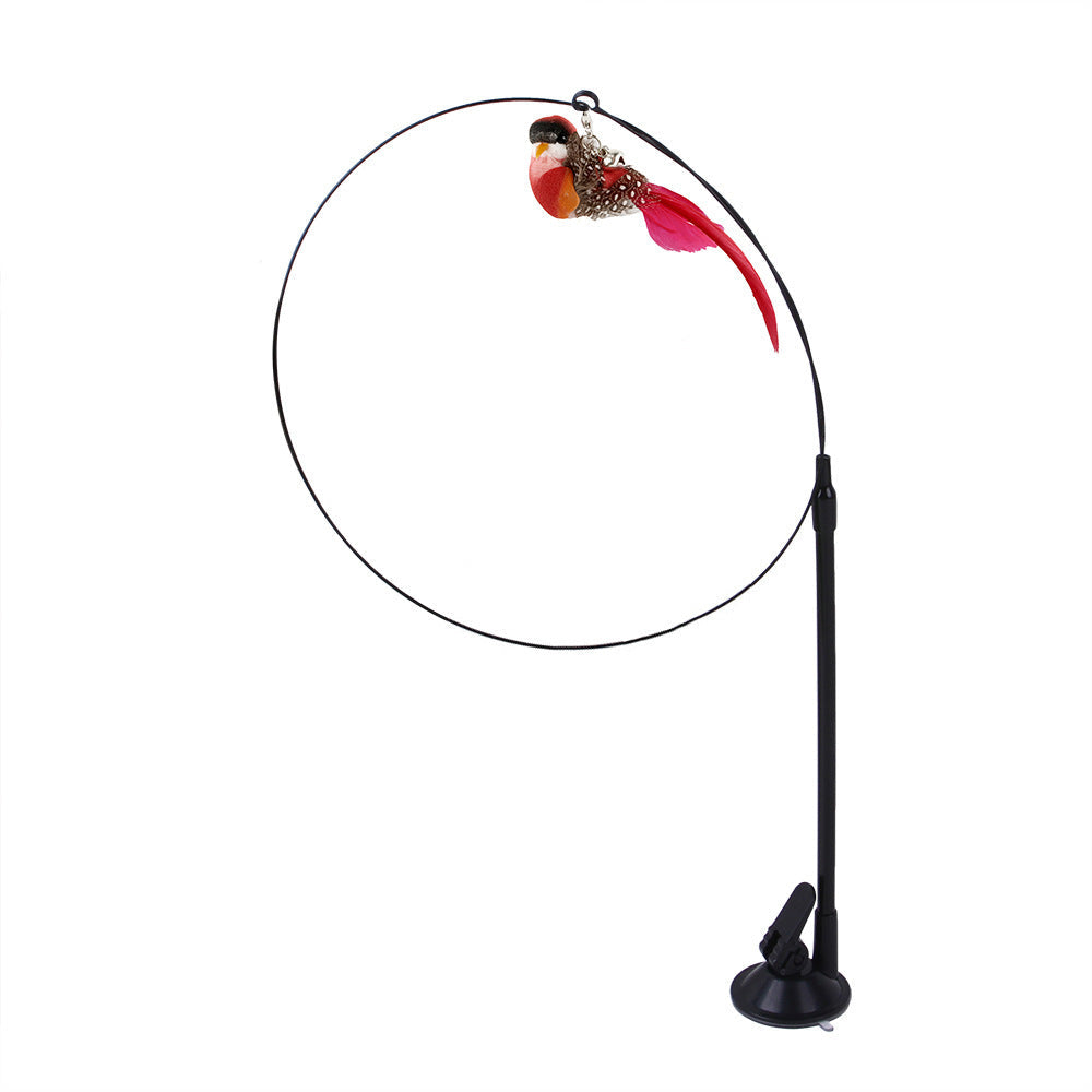 Suction cup cat toy stick that can be attached and held with steel wire multi head interchangeable cat toy and pet supplies