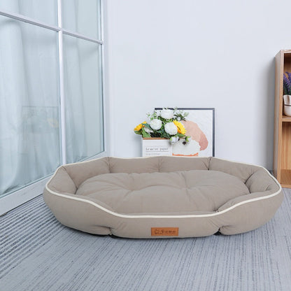 Purrfect Pet Kingdom Royal Thrones taupe memory foam orthopedic nest with cream piping and raised bolster sides.