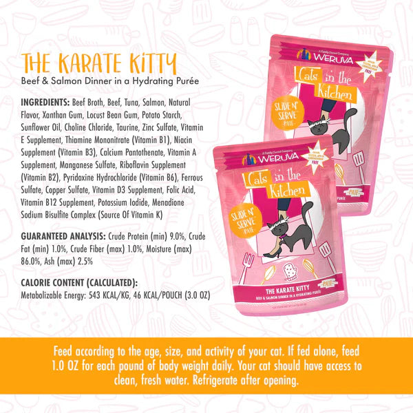 Cats in the Kitchen Paté The Karate Kitty Beef & Salmon Dinner in a Hydrating Purée (3oz) - Wet Cat Food - The Family Pet