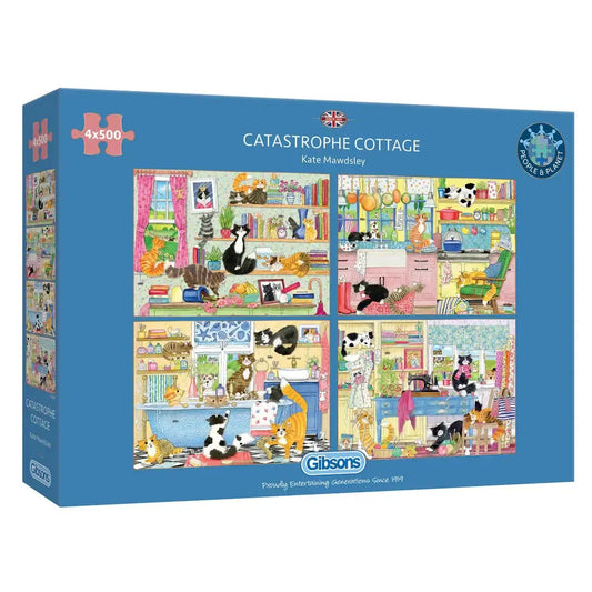 Catastrophe Cottage Set of 4 500 Piece Jigsaw Puzzles Gibsons