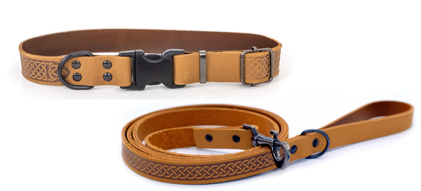 Celtic Sport Leather Collar and Leash Set - Dog Harnesses - Euro - Dog Collars and Leads