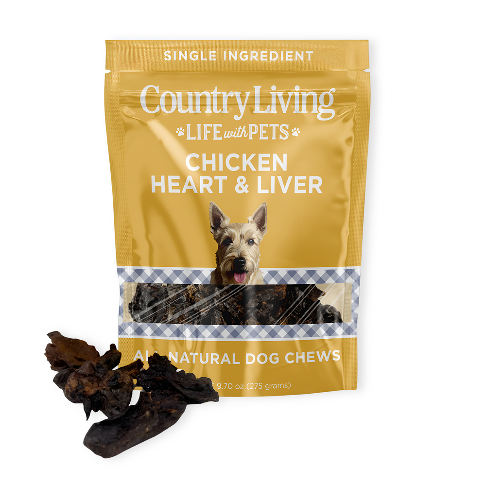 Country Living Dehydrated Chicken Hearts & Livers Dog Treats – 9oz Bag – 100% Natural, High-Protein, Single-Ingredient – Grain-Free, Healthy Training & Reward Treats – No Preservatives or Additives