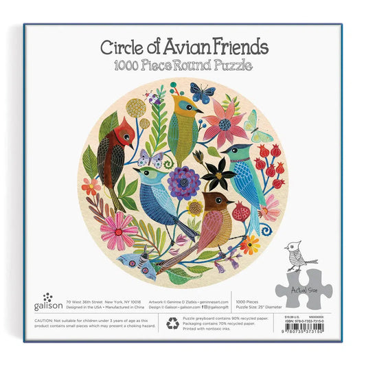Circle of Avian Friends 1000 Piece Round Jigsaw Puzzle Galison
