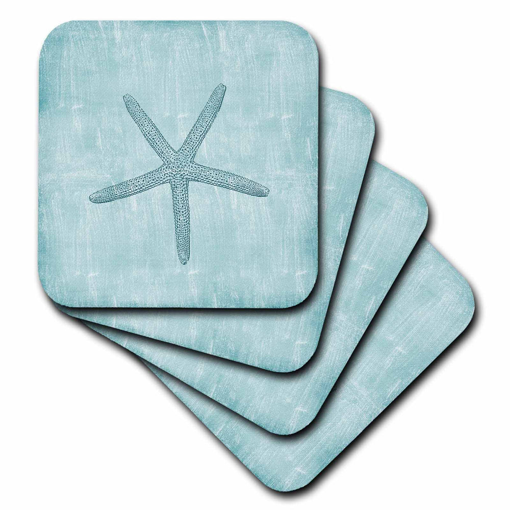 3dRose PS Beach - Aqua Starfish Abstract Beach Theme - Coasters (CST_178911)