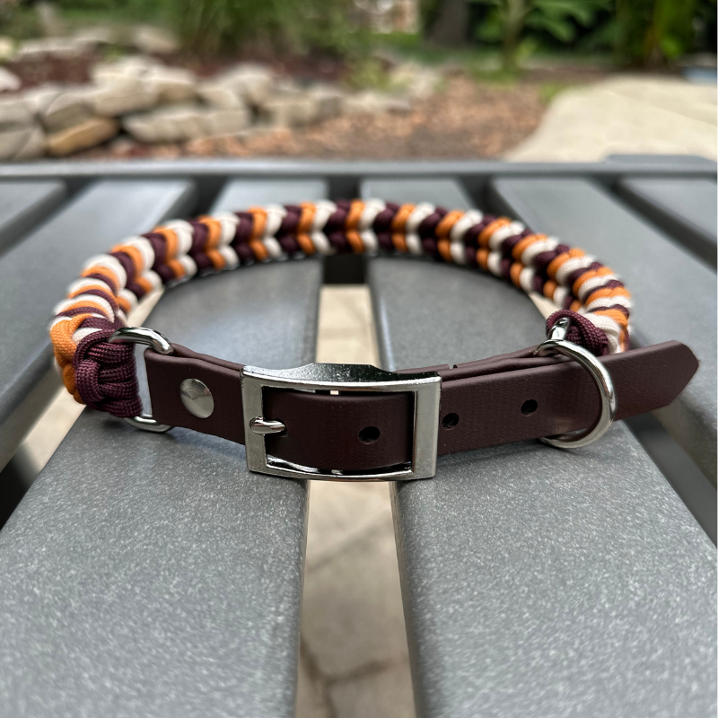 Coiled Charm Hand Braided Dog Collar in Mustard, Burgundy, &