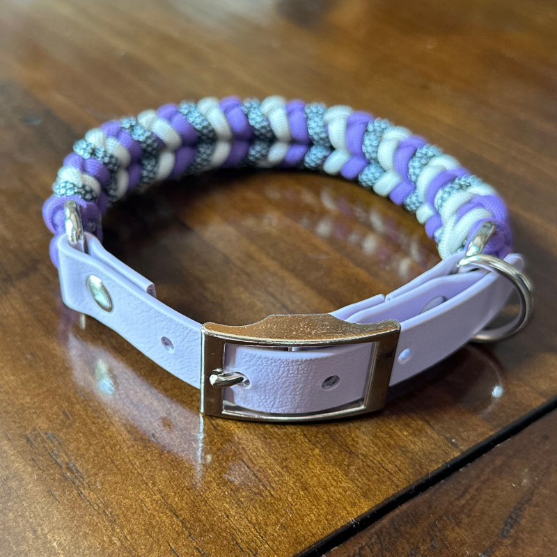 Coiled Charm Hand Braided Dog Collar in Lilac, Cream, &