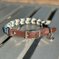 Coiled Charm Hand Braided Dog Collar in Navy, Tan, & Cream