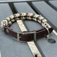 Coiled Charm Hand Braided Dog Collar in Olive, Light Tan, &