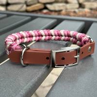 Coiled Charm Hand Braided Dog Collar in Pink, Red Diamonds,
