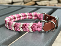 Coiled Charm Hand Braided Dog Collar in Pink, Red Diamonds,