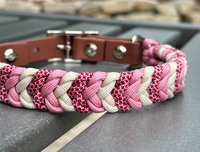 Coiled Charm Hand Braided Dog Collar in Pink, Red Diamonds,