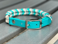 Coiled Charm Hand Braided Dog Collar in Teal, Cream, & Teal