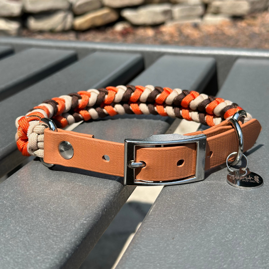 Coiled Charm Hand Braided Dog Collar in Burnt Orange, Walnut