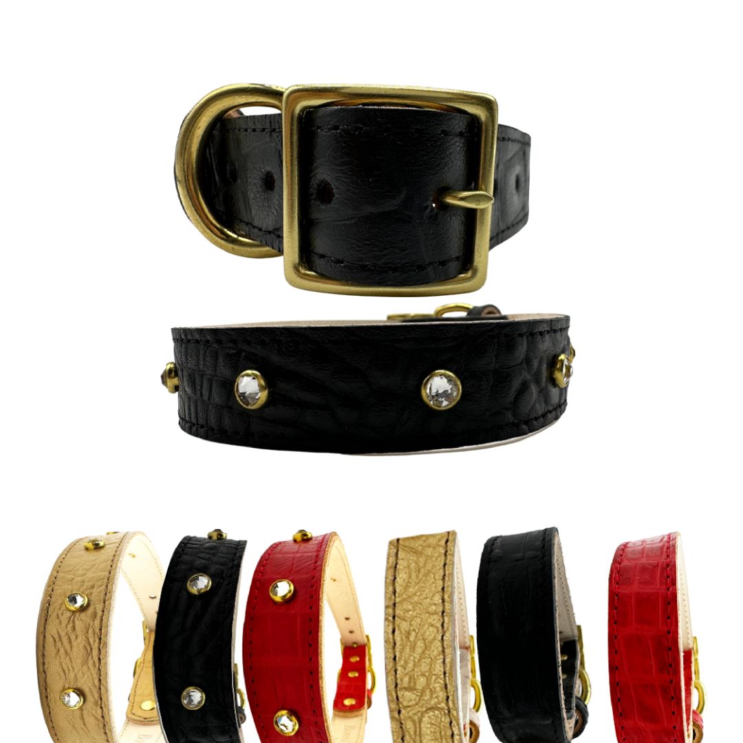 Dog Collar Croc Leather Collar for Daily Use for Comfort - close up product image for dog collar