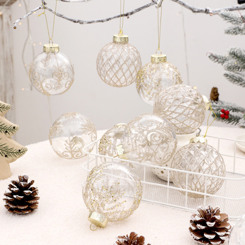 Christmas decorations 8cm/9PCS transparent PET painted Christmas ball gift box set Christmas tree pendant