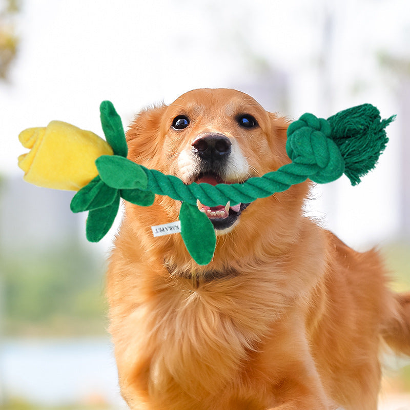 Dog Toy Rose Flower Plush Durable Biting Tooth Cleaning