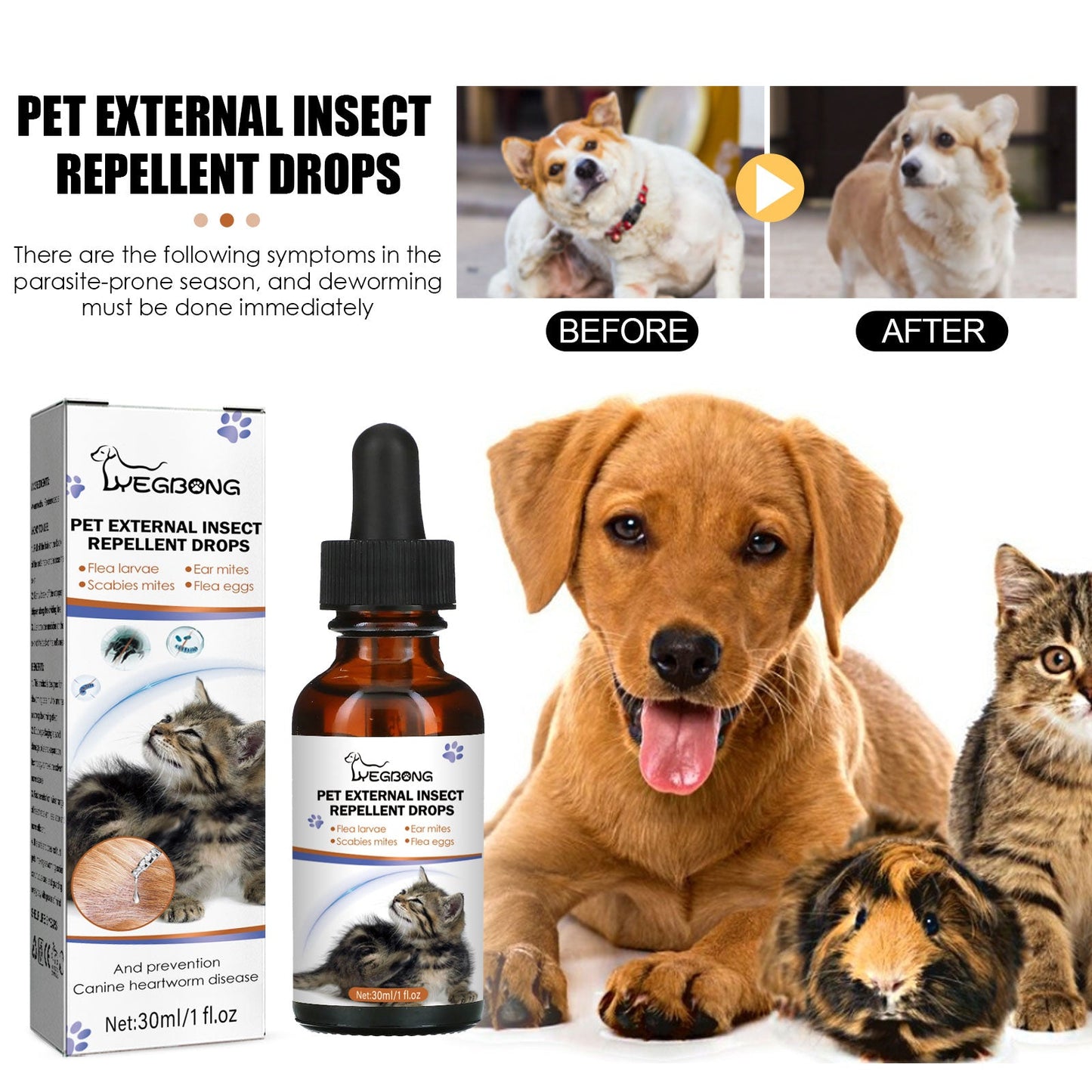 Pet Extracorporeal Insect Repellent Drops, Cats And Dogs Clean To Remove Ticks And Fleas Drops