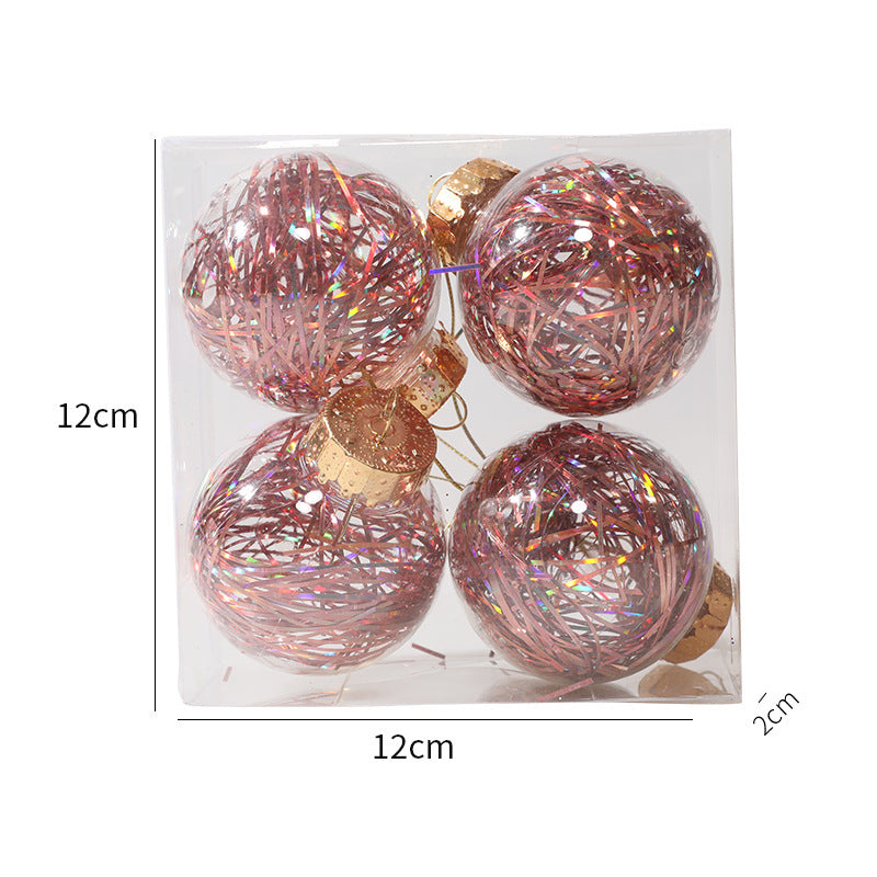 Christmas Ball Transparent PET Laser Silk Grass Ball Christmas Tree Pendant Decoration Props 4PCS per box