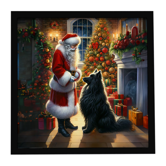 Belgian Sheepdog and Santa Claus Framed Metal Print