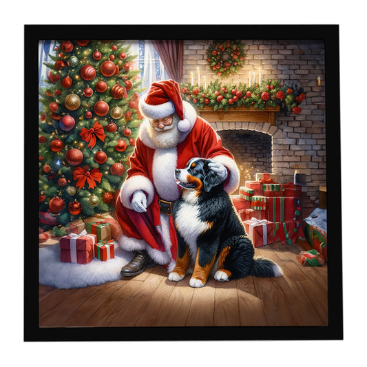 Bernese Mountain Dog and Santa Claus Framed Metal Print