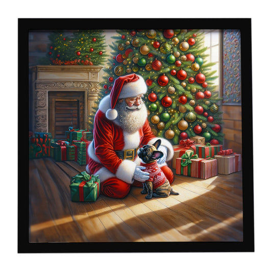 French Bulldog and Santa Claus Framed Metal Print