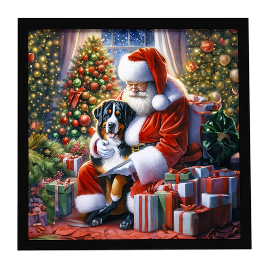 Greater Swiss Mountain Dog and Santa Claus Framed Metal Print