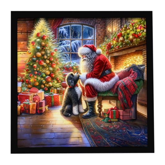Portuguese Water Dog and Santa Claus Framed Metal Print