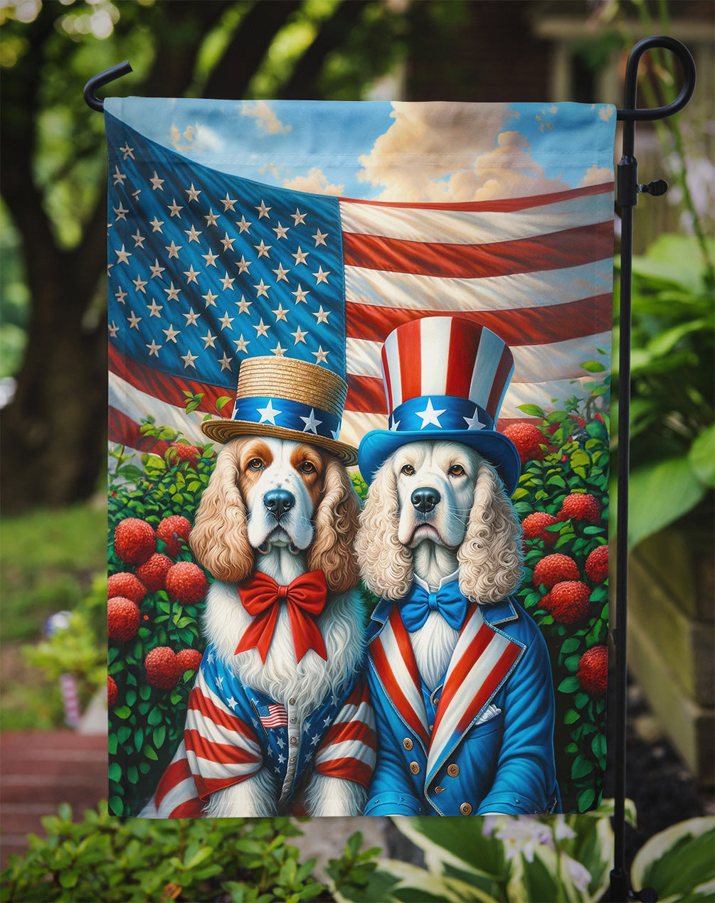 All American Clumber Spaniel Garden Flag –  Dogs with American Flag Background by Caroline’s Treasures