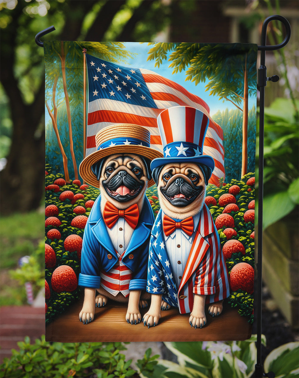 All American Pug Garden Flag –  Dogs with American Flag Background by Caroline’s Treasures