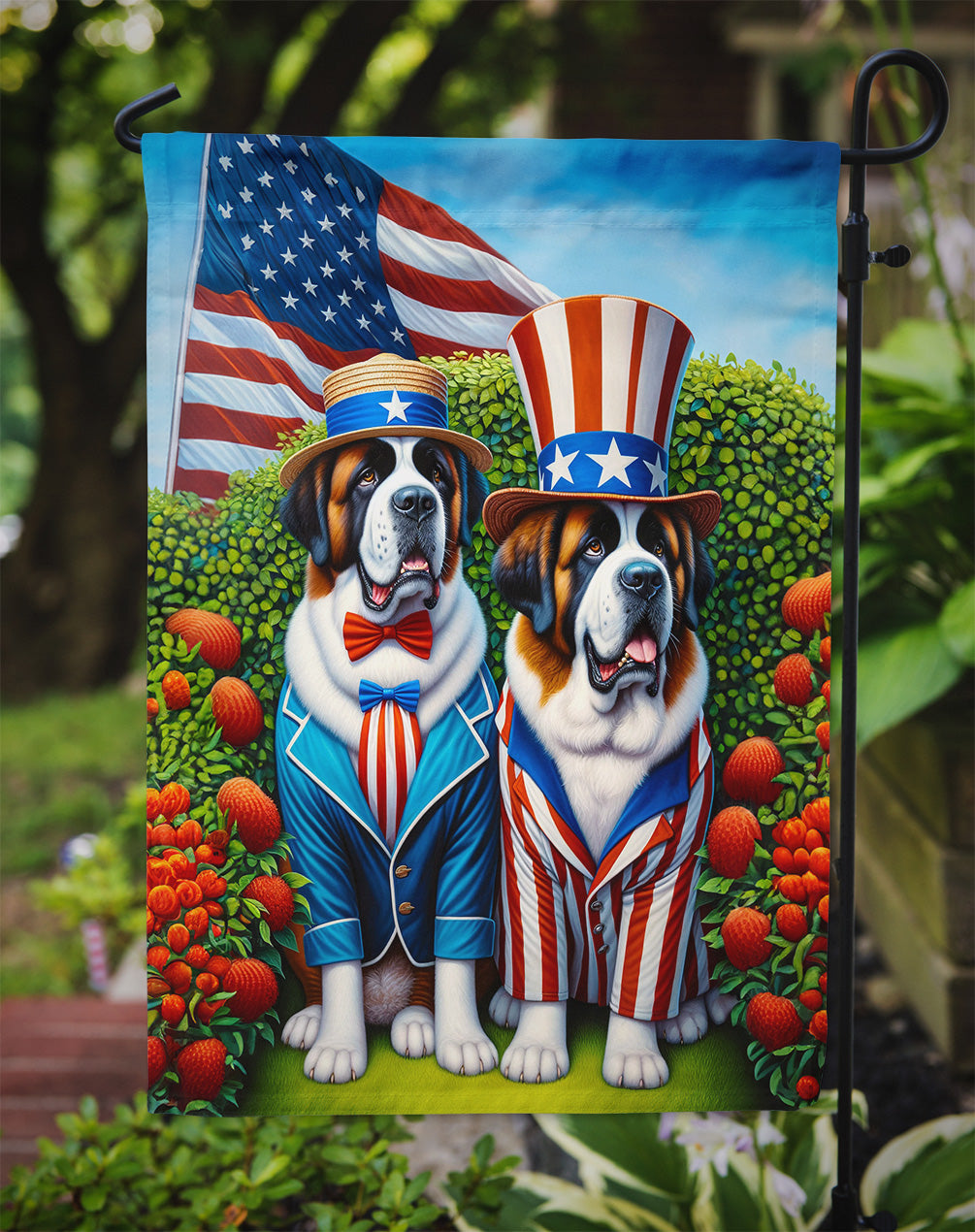 All American Saint Bernard Garden Flag –  Dogs with American Flag Background by Caroline’s Treasures