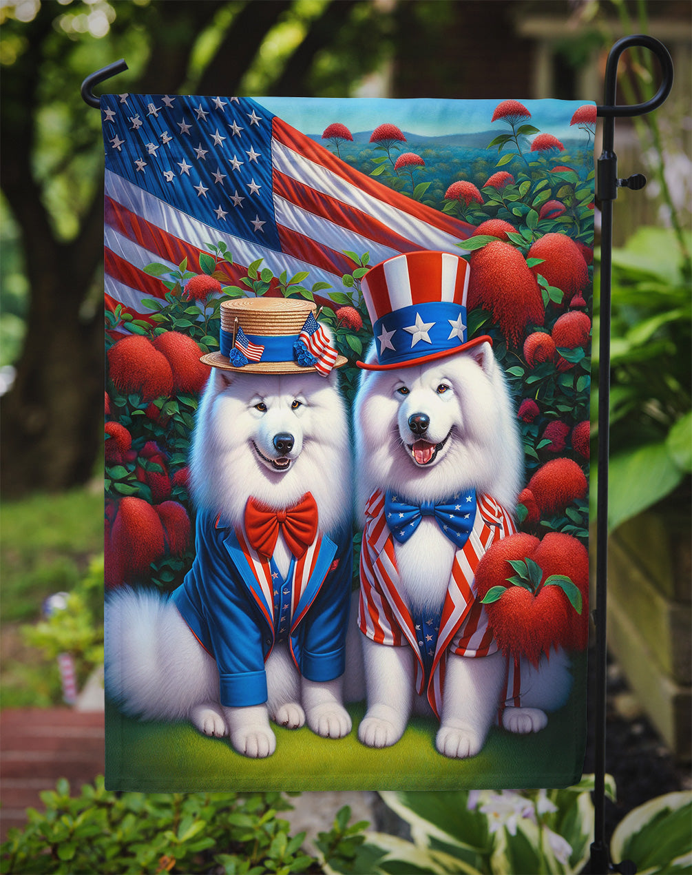 All American Samoyed Garden Flag –  Dogs with American Flag Background by Caroline’s Treasures